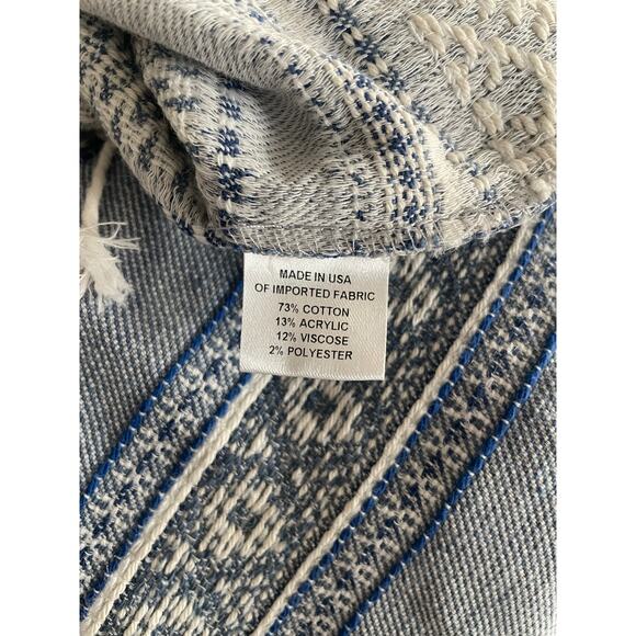 DREW Women Blue Textured Striped Top Pullover V Neck Fringe Bottom Hem Medium - Picture 6 of 6